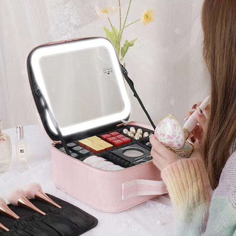 VanityVue - Makeup Storage Box With LED Mirror